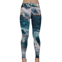 Tsunami Waves Ocean Sea Water Rough Seas 5 Classic Yoga Leggings by Ravend