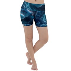 Tsunami Waves Ocean Sea Water Rough Seas 4 Lightweight Velour Yoga Shorts by Ravend