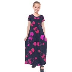 Wine Wine Bottles Background Graphic Kids  Short Sleeve Maxi Dress by Ravend