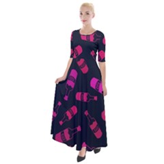 Wine Wine Bottles Background Graphic Half Sleeves Maxi Dress by Ravend