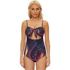 Ai Generated Swirls Space Design Fractal Light 3d Art Pattern Knot Front One-piece Swimsuit by Ravend