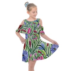 Celestial Watercolor Flower Kids  Shoulder Cutout Chiffon Dress by GardenOfOphir