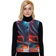 Ai Generated Swirl Splash Blaze Design Art Women s Short Button Up Puffer Vest by Ravend