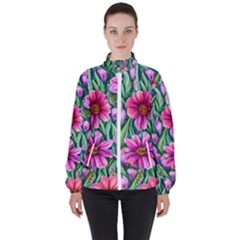 Cheerful And Cheery Blooms Women s High Neck Windbreaker by GardenOfOphir