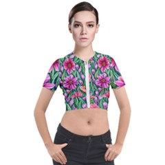 Cheerful And Cheery Blooms Short Sleeve Cropped Jacket by GardenOfOphir