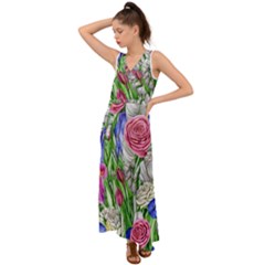 Celestial And Charming Florals V-neck Chiffon Maxi Dress by GardenOfOphir