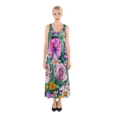 Budding And Captivating Flowers Sleeveless Maxi Dress by GardenOfOphir