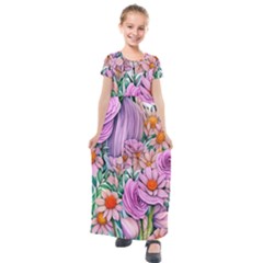 Bright And Brilliant Bouquet Kids  Short Sleeve Maxi Dress by GardenOfOphir