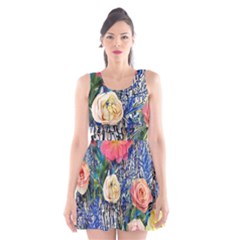 Captivating Watercolor Flowers Scoop Neck Skater Dress by GardenOfOphir