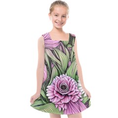 Sumptuous Watercolor Flowers Kids  Cross Back Dress by GardenOfOphir