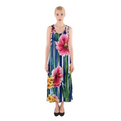 Charming And Cheerful Watercolor Flowers Sleeveless Maxi Dress by GardenOfOphir