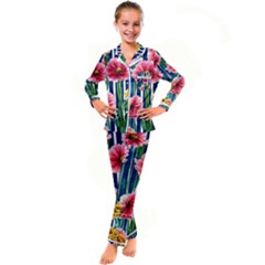 Charming And Cheerful Watercolor Flowers Kid s Satin Long Sleeve Pajamas Set by GardenOfOphir