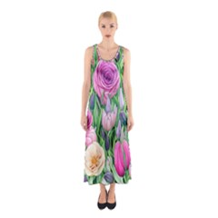 Classic Watercolor Flowers Sleeveless Maxi Dress by GardenOfOphir