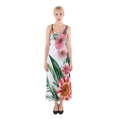 Chic Watercolor Flowers Sleeveless Maxi Dress by GardenOfOphir