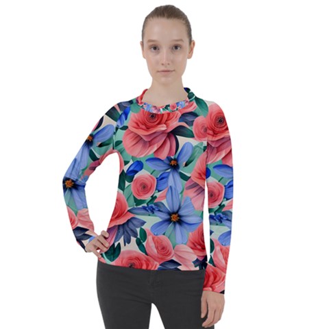 Classy Watercolor Flowers Women s Pique Long Sleeve Tee by GardenOfOphir