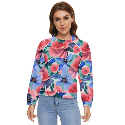 Classy Watercolor Flowers Women s Long Sleeve Raglan Tee by GardenOfOphir