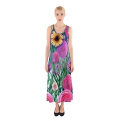 Charming Watercolor Flowers Sleeveless Maxi Dress by GardenOfOphir