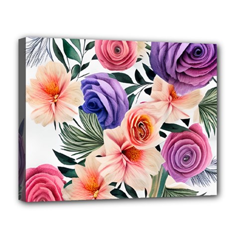 Country-chic Watercolor Flowers Canvas 14  X 11  (stretched) by GardenOfOphir