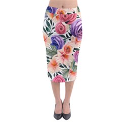 Country-chic Watercolor Flowers Midi Pencil Skirt by GardenOfOphir