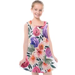 Country-chic Watercolor Flowers Kids  Cross Back Dress by GardenOfOphir