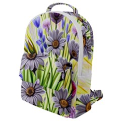 Expressive Watercolor Flowers Botanical Foliage Flap Pocket Backpack (small) by GardenOfOphir