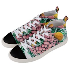 Coral Watercolor Flowers Botanical Foliage Men s Mid-top Canvas Sneakers by GardenOfOphir