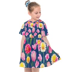 Botanical Flowers Pattern Kids  Sailor Dress by GardenOfOphir