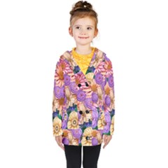 Exotic Tropical Botanical Flowers Pattern Kids  Double Breasted Button Coat by GardenOfOphir