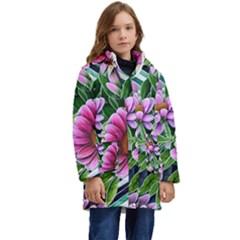 Bouquet Of Sunshine Kid s Hooded Longline Puffer Jacket by GardenOfOphir