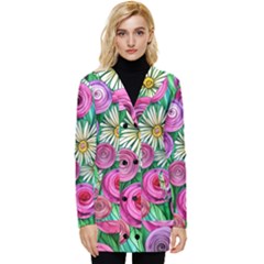 Tropical Flowers Pattern Button Up Hooded Coat  by GardenOfOphir