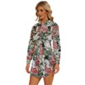 Retro Topical Botanical Flowers Womens Long Sleeve Shirt Dress View2