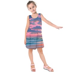 Sunset Over The Beach Kids  Sleeveless Dress by GardenOfOphir