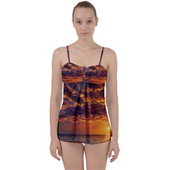 Orange Sunburst Babydoll Tankini Set by GardenOfOphir