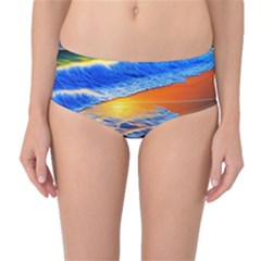 Summer Sunset At The Beach Mid-waist Bikini Bottoms by GardenOfOphir