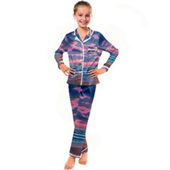 Sunset Over The Beach Kid s Satin Long Sleeve Pajamas Set by GardenOfOphir