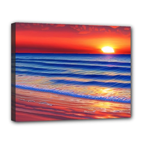 Golden Sunset Over Beach Canvas 14  X 11  (stretched) by GardenOfOphir