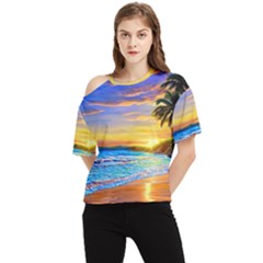 Sunrise At The Beach One Shoulder Cut Out Tee by GardenOfOphir