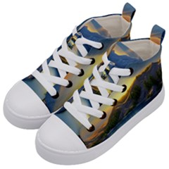 Crimson Sunset Kids  Mid-top Canvas Sneakers by GardenOfOphir