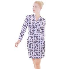 Happy Hound Funny Cute Gog Pattern Button Long Sleeve Dress by dflcprintsclothing