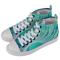 Pink Sky Blue Ocean Waves Women s Mid-top Canvas Sneakers by GardenOfOphir