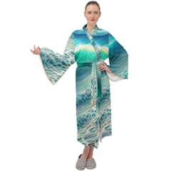 Pastel Beach Wave Maxi Velvet Kimono by GardenOfOphir