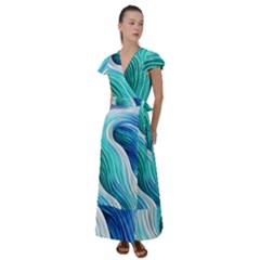 The Power Of The Ocean Iii Flutter Sleeve Maxi Dress by GardenOfOphir