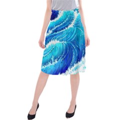 Simple Blue Ocean Wave Midi Beach Skirt by GardenOfOphir