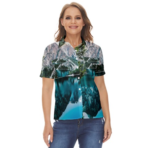 Lake Women s Short Sleeve Double Pocket Shirt by artworkshop