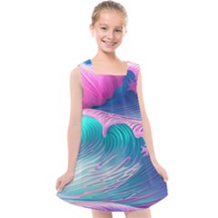 Pink Waves On The Beach Kids  Cross Back Dress by GardenOfOphir