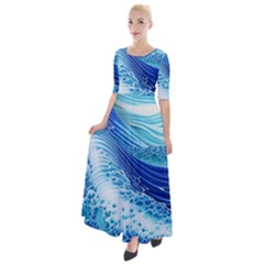 Water Waves Half Sleeves Maxi Dress by GardenOfOphir