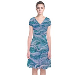 Waves Of The Ocean Ii Short Sleeve Front Wrap Dress by GardenOfOphir