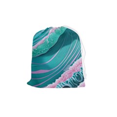 Pink Ocean Waves Drawstring Pouch (medium) by GardenOfOphir