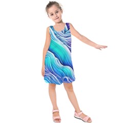 Ocean Waves In Pastel Tones Kids  Sleeveless Dress by GardenOfOphir