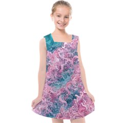 Ocean Waves In Pink Ii Kids  Cross Back Dress by GardenOfOphir